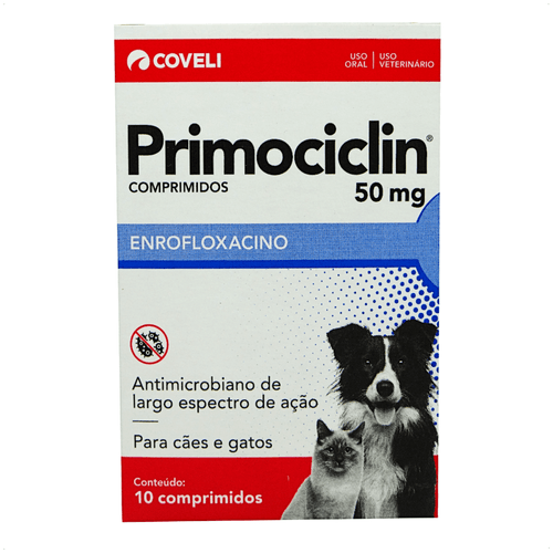 PRIMOCICLIN 50MG COM 10 COMPRIMIDOS PARA CÃES E GATOS COVELI PRIMOCICLIN 50MG COM 10 COMPRIMIDOS PARA CÃES E GATOS COVELI